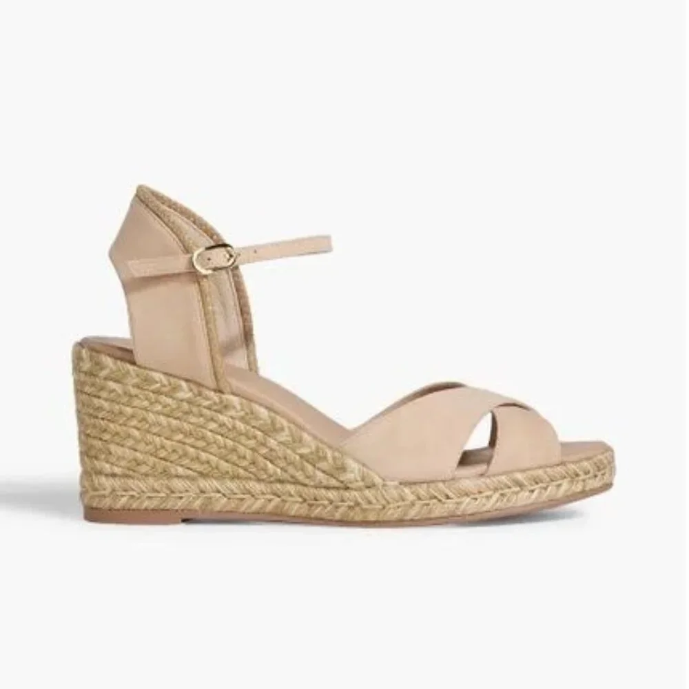 Stuart Weitzman Womens Mirela Suede Espadrille Wedge Sandals Tan